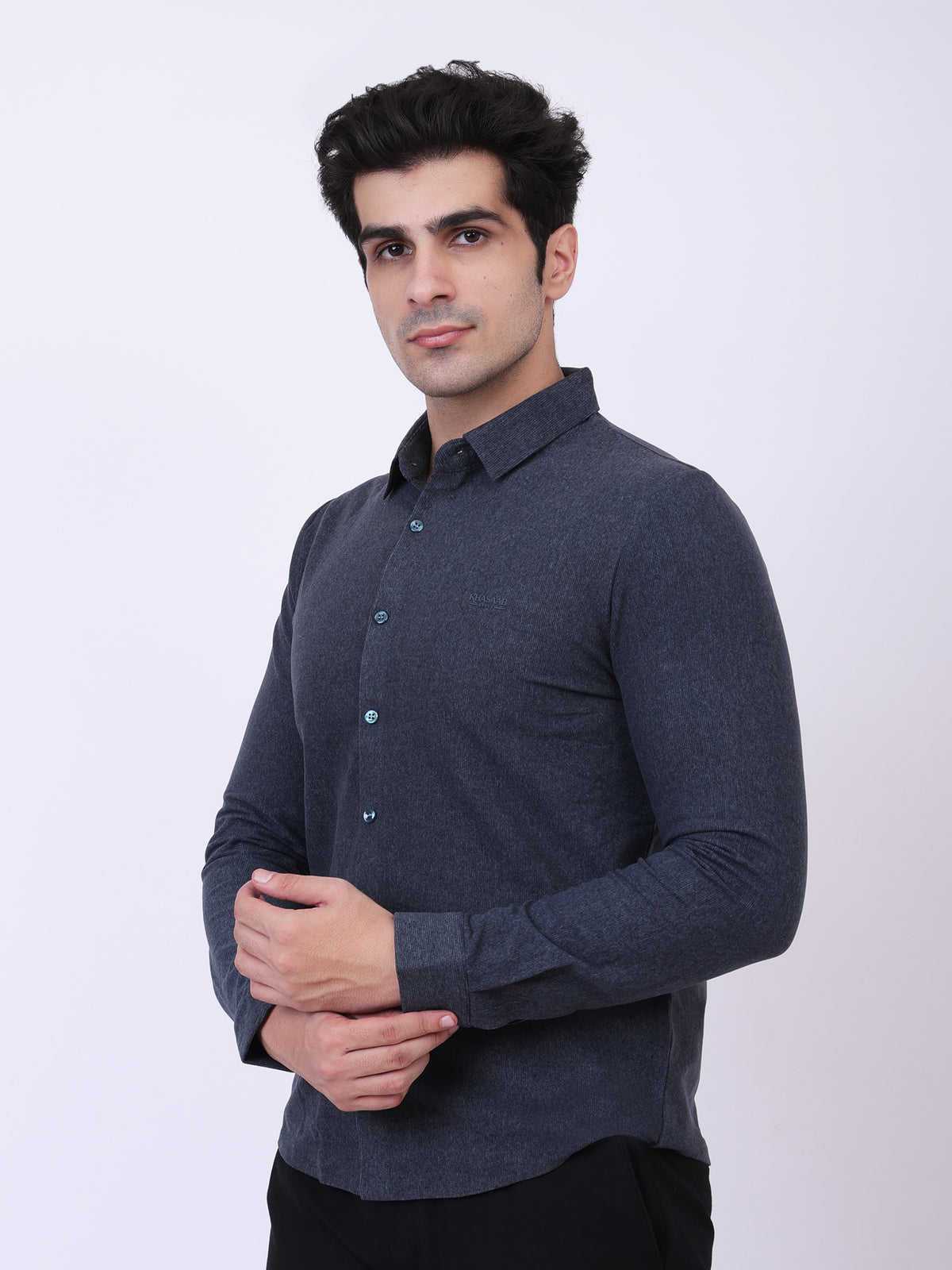 Brand Khasaab style Men’s Premium Solid Charcoal Blue Full Sleeve Shirt | Smart Casual Shirt