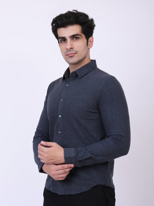 Brand Khasaab style Men’s Premium Solid Charcoal Blue Full Sleeve Shirt | Smart Casual Shirt