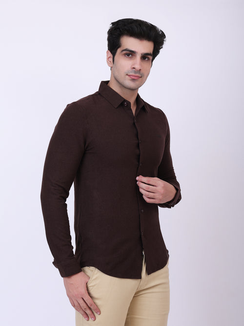 Brand Khasaab style Men’s Premium Solid Brown Full Sleeve Shirt | Smart Casual Shirt