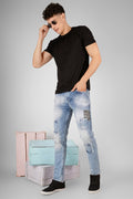 Men Skinny Mid Rise Blue Jeans