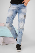 Men Skinny Mid Rise Blue Jeans